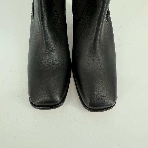 Patina Black Leather Ankle Boots Handmade Mexico Size 8 Square Toe Block Heel 90 - Picture 4 of 9